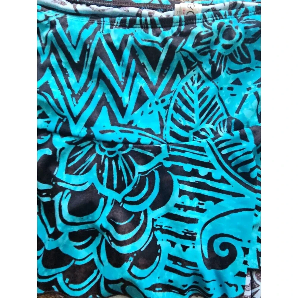 NWT 24th & Ocean Turquoise Brown Mid Waist Skirted Hipster Bikini Swim Bottom XL - Picture 2 of 10
